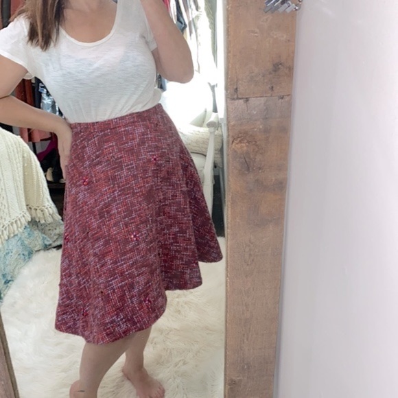 Elevenses by Anthropologie pink flare skirt tweed wool blend size 6 - Picture 2 of 10